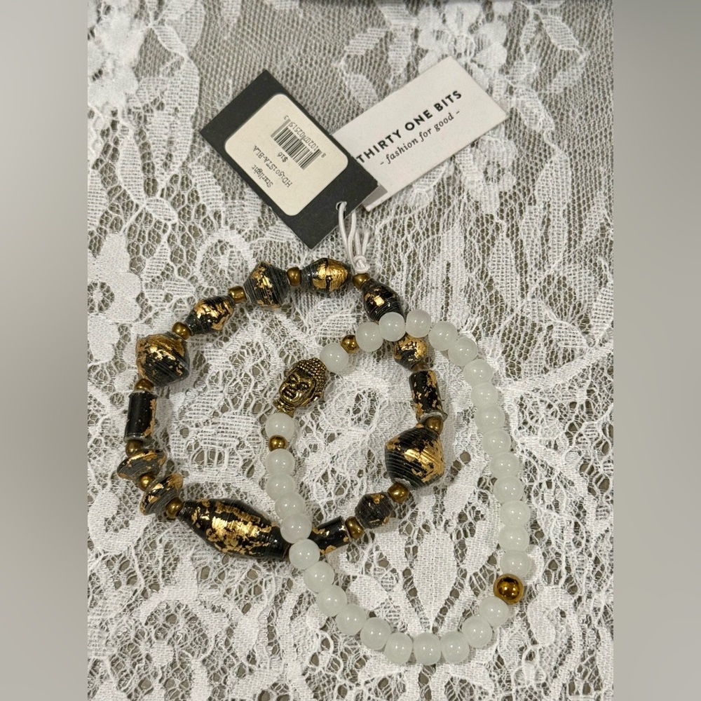 31 Bits Black and Gold Beaded Bracelet w/ white beaded bracelet